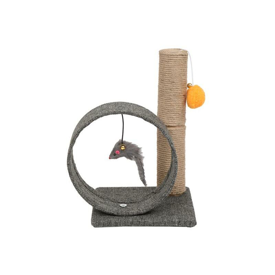 Cat Scratching Post, 13'Tall Sisal Cat Scratcher Climber & Tree Pole Cat Interactive Toys, with Linen Circular Ring, Dangling Toys - Dark Grey
