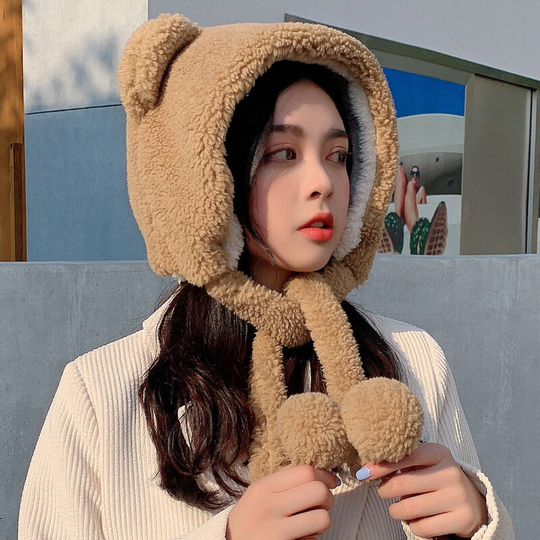 Cute Bear Ear Protector Versatile Plush Baotou Hat Children Winter (Khaki)