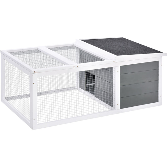 Pawhut - Rabbit Hutch Animal Cage Pet Run Cover, with Water-resistant Asphalt Roof - grey, white, black