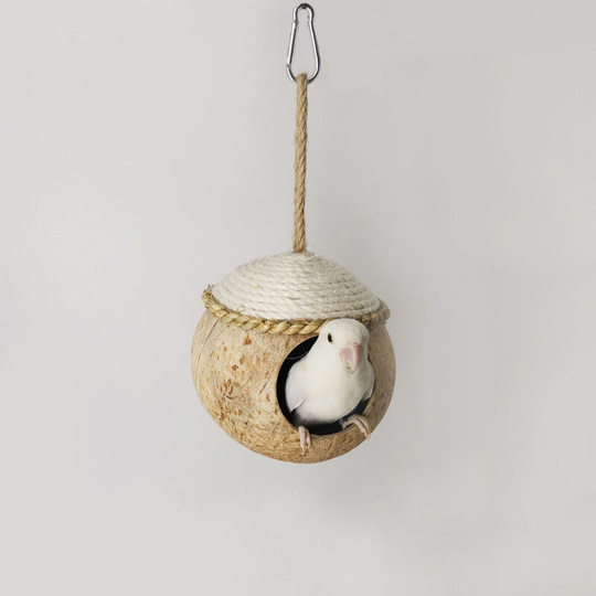 Woven Coconut Straw Birdhouse, Natural Coconut Bird Cage with Woven Cover