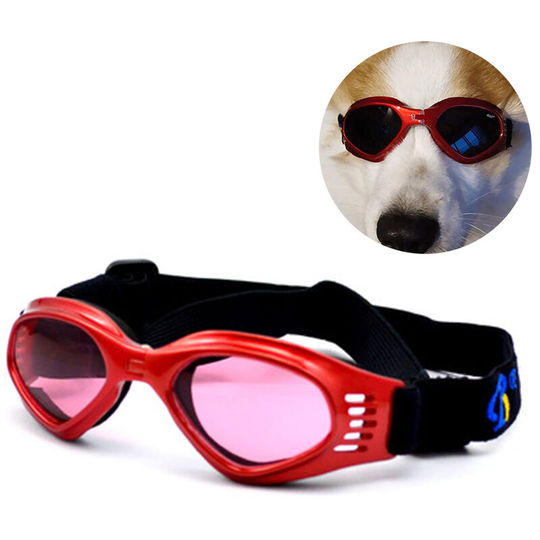 Dog Sunglasses, Adjustable Strap for uv Sunglasses, Waterproof Protection for Small and Medium Dogs, red frame gray film