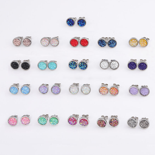 21 Pairs Stainless Steel Faux Stud Earrings Bohemian Round Earrings Pierced Earrings Women's Jewelry (8mm)