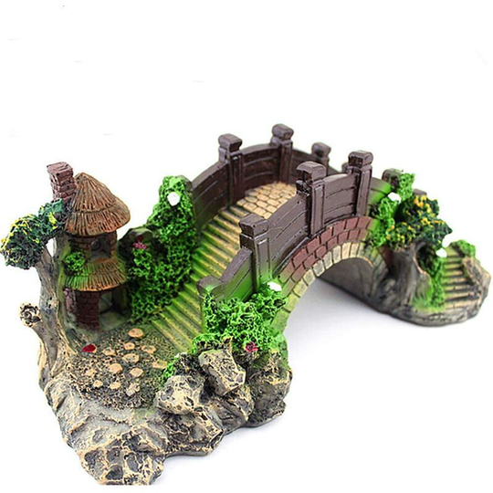 Magic Resin Arch Bridge Aquarium Resin Decoration Colorful Bridge Pavilion Tree Rockery for Fish Tank