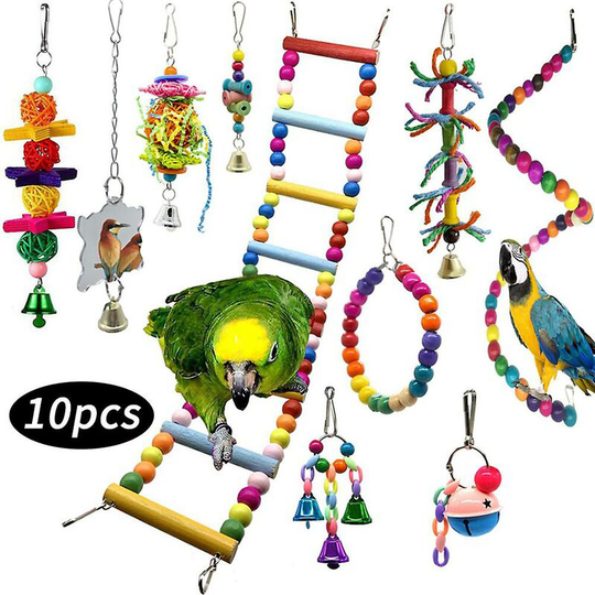 10pcs Parrot Toys Chewing Toys Bird Toys Set Metal Rope Small Ladder Swing Uk Thsinde