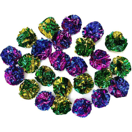 24pcs 4cm Cat Toy Mylar Balls Shiny Crinkle Crackle Balls Kitten Toys Interactive Games Assorted Color