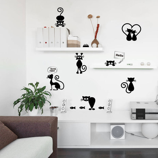Ilovemilan - Lovely Cat Light Switch Phone Wall Stickers For Kids Rooms Diy Home Decoration Cartoon Animals Wall Decals Pvc Mural Art