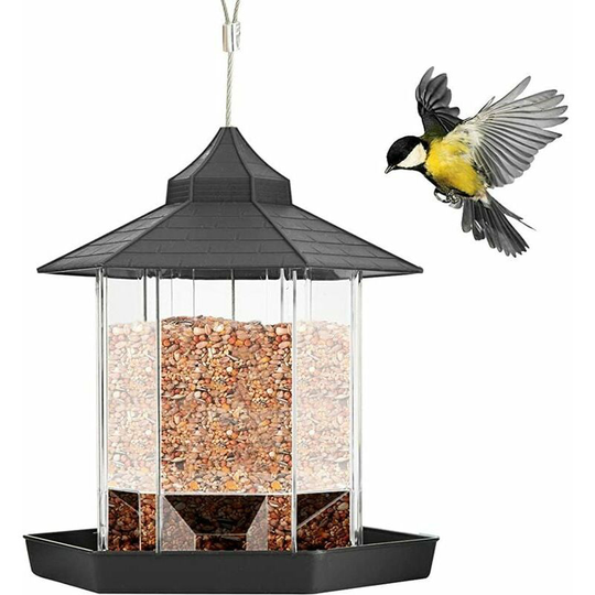 Outdoor Bird Feeder, Large Hanging Bird Feeder Garden Hexagon Rooftop Wild Bird Feeder Container Dispenser Nest Box Decor