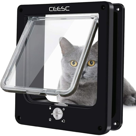 Cat Door, Waterproof Pet Door with 4-Way Rotating Lock for Cats, Small Dogs, Easy to Install and Use, Upgraded Version