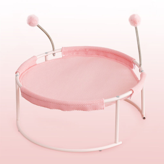 Mesh Cats Hammock Bed Breathable for Kittens with Dangling Spring Ball Stable Steel Frame Detachable and Washable Cover