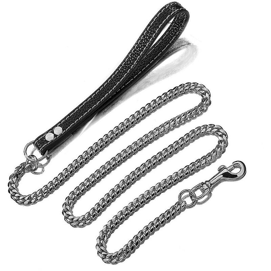 10mm Metal Dog Leash Dog Chain with Padded Handle with Padded Handle For Medium Dogs Pet Leash Silver