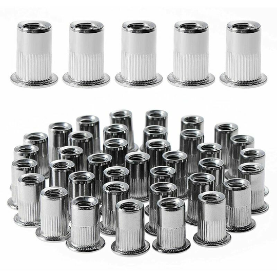 Monly - 100pcs M6 Flat Head Threaded Rivet Nut, Stainless Steel Thread Rivet Nuts, Assortment Threaded Inserts for Mental Plastic (12mm*15mm)
