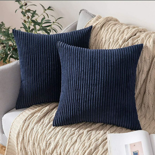 Decorative Velvet Cushion Cover Soft Pillowcase Sofa Living Room Couch Set of 2 45x45cm Navy Blau