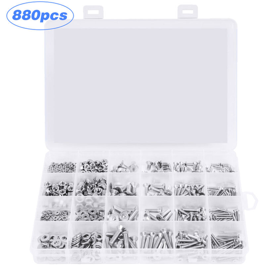 880Pcs 304 Stainless Steel Countersunk Head Hexagon Combination Bolt M2 M3 M4 M5 Hexagon Nut Washer Screw Combined Kit,model:Silver