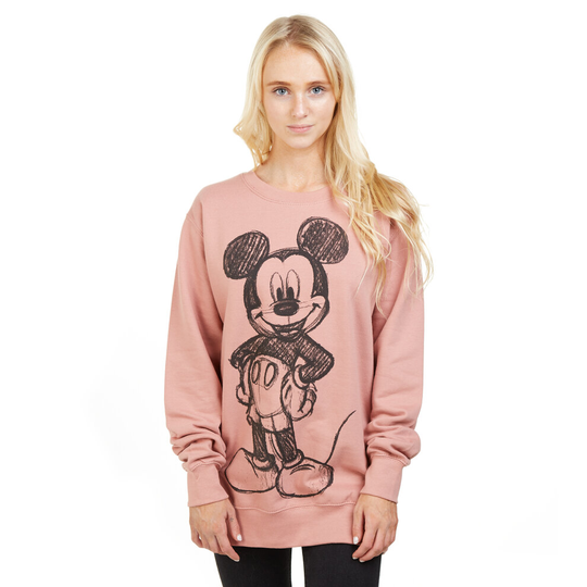 (XLG) Disney Ladies - Mickey Mouse Sketch - Crew Sweat - Dusty Pink