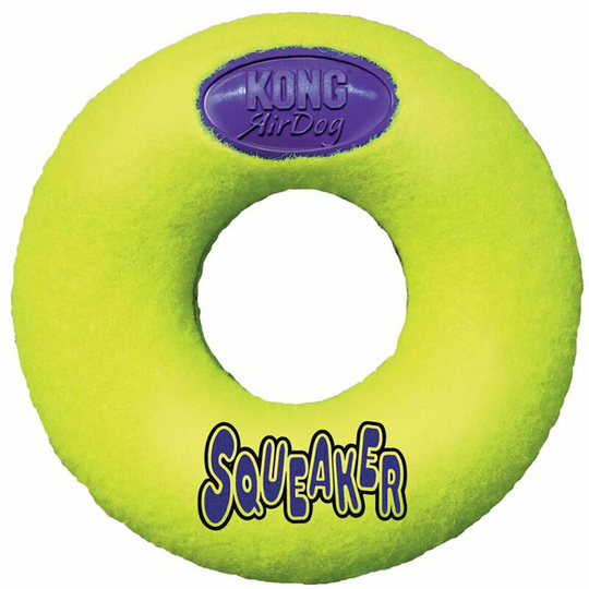 AirDog Donut Dog Squeak Toy (6.5in) (Yellow/Blue) - Yellow/Blue - Kong