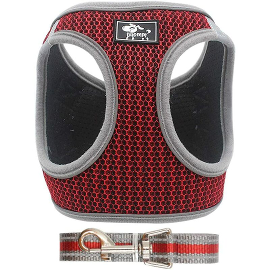 LangRay Adjustable Harness Vest Padded Reflective Soft Breathable Comfortable Leash for Small Dog Puppy MZ083 (M, Red)