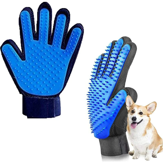 Pet Grooming Glove, Pet Cleaning Glove, Dog Brush Glove, Cat Grooming Massage, for Hair Removal (Blue)