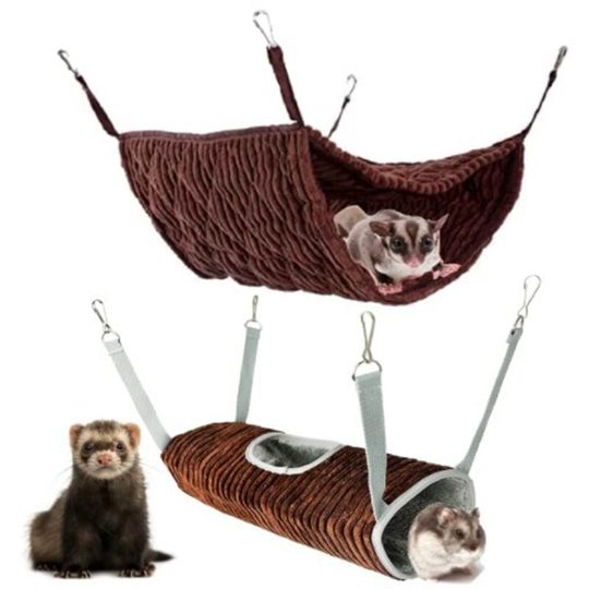 Perle Rare - Small Animal Hammock, Ferret, Hammock and Tunnel Cage for Rat, Hamster, Squirrel, Sugar Tray, Guinea Pig Accessories, Ferret, Hanging