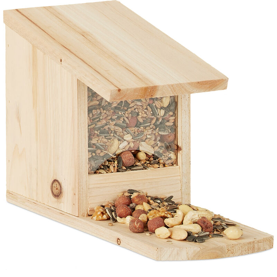 Squirrel Feeder for Placing, Wood, Weather-Resistant, HxWxD: ca 17.5 x 12 x 25 cm, Natural - Relaxdays