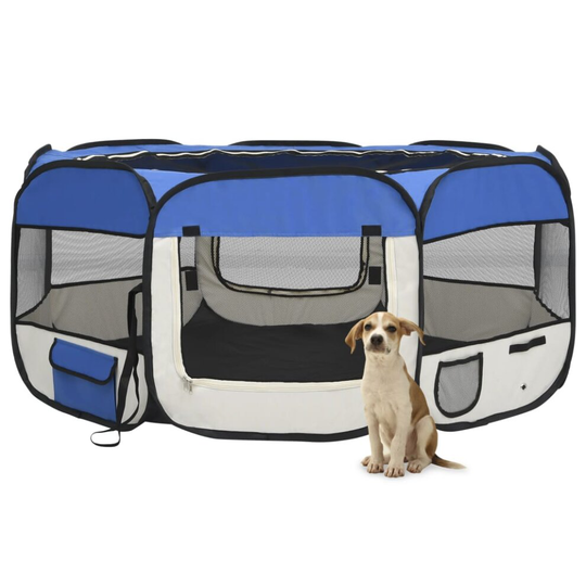 vidaXL Foldable Dog Playpen with Carrying Bag Blue 145x145x61 cm Pet Run Cage