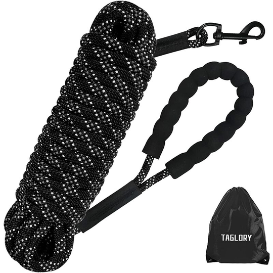 Dog Leash 5m, Long Rope Dog Leash with Padded Handle for Small to Large Dogs, Black
