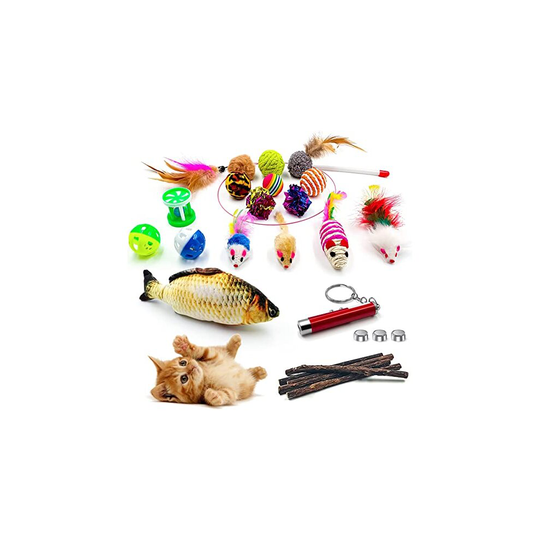 Cat Toys,Cat Toys for Indoor Cats,23Pcs,Cat Toys set,Kitten Toys,Interactive Cat Toys ,Cat Toys Feather,Catnip Fish,Matatabi Chew Sticks,