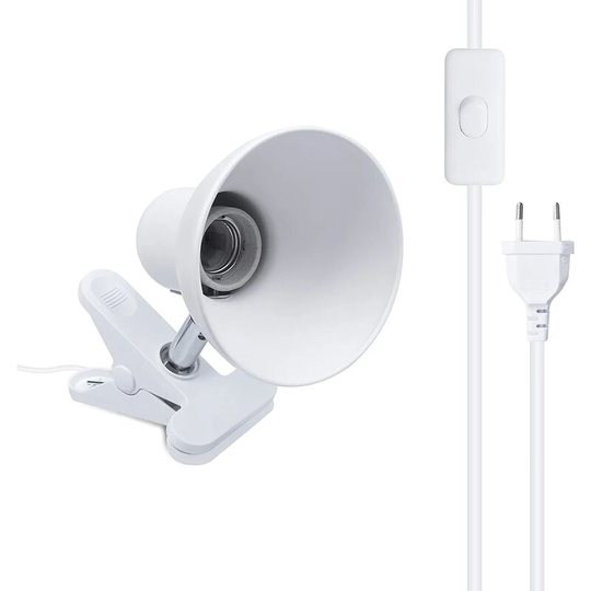Table Lamp Holder Clamp Desk Lamp 360 Degree Rotation E27 Bulb Socket Holder Lamp Base with Switch Wire Tortoise Fish Tank (White)