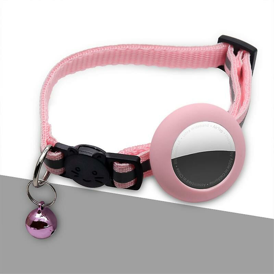 Airtag Cat Collar, Reflective Airtag Cat Collar with Bell and Airtag Silicone Waterproof Holder Pink