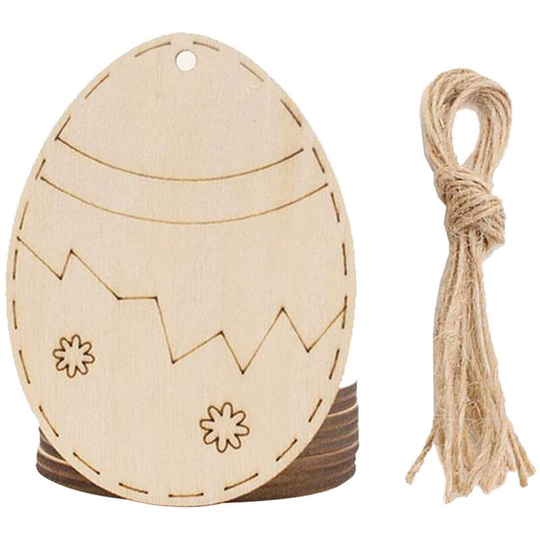 10PCS Kids DIY Easter Haning Pendants Wooden Painted Hanging Sign Easter Door Wall Hanging Decoration Rabbit Egg Cutouts Wood Hanging Tags, Type 6