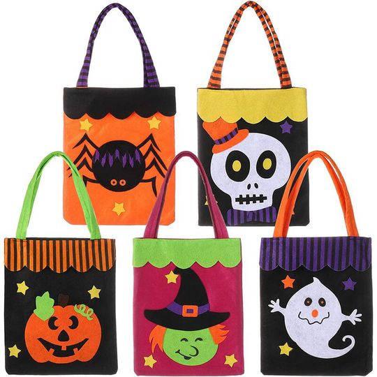Perle Rare - Set of 5 Halloween Nonwoven Tote Bags, Halloween Nonwoven Bags, Halloween Tote Bag, Halloween Candy Treats Gift Handbag, Halloween Bags