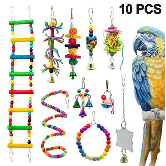 Devenirriche - Large Bird Swing Toys, Big Parrots Chewing Natural Wood with Bells Toys for Childhood Macaws Cokatoos, Alexandrine Parakeet, African