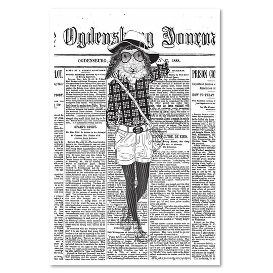 Rabbit Newspaper Abstract - Wrapped Canvas Graphic Art Print