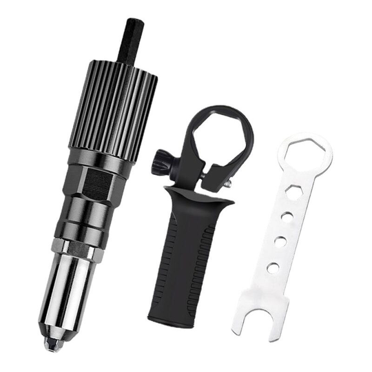Electric Riveter Gun Adapter, oz Aluminum Riveter Bit Attachment with Holder Wrench Rivet Adapter Kit for Pulling Blind Rivets (Black)