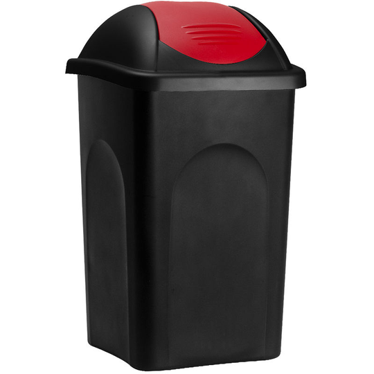 Dust Bin Rubbish Waste Bin 60L Plastic Kitchen Recycling Swing Lid Plastic Home Black/Red