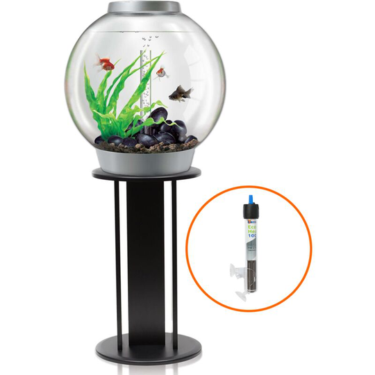 Biorb - Classic 60L Aquarium in Silver with mcr led Lighting, Black Stand and Heater Pack