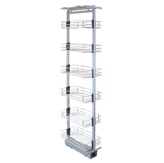 Kukoo - Pull Out Kitchen Larders, 46cm d, 170-195cm h, Soft Close Slide Out, Storage Cabinet Wire Baskets - Grey