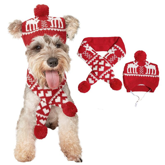 Christmas Pet Scarf Headband Hat Set, Christmas Holiday Pet Puppy Cat Costume Supplies (Size s)