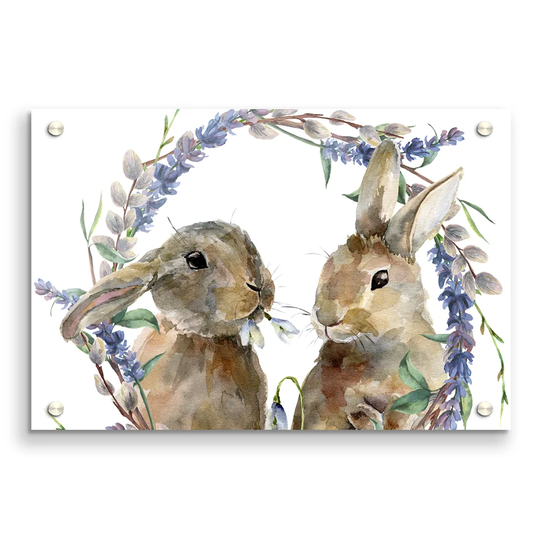 Two Watercolour Rabbits Childrens - Unframed Graphic Art Print on Acrylic