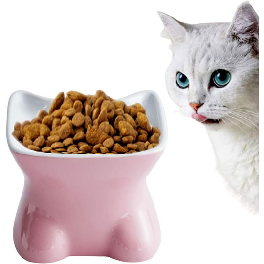 Monly - Ceramic Cat Bowls,Feeding and Water Bowl,Cat Bowls,Cute Cat Bowl for Kittens,Ceramic Raised Cat Food Bowl,To Protect Pet's Cervical Spine