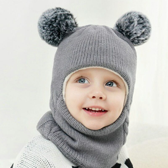Plush thickened ear muff cap for boys and girls in winter warm knitting wool cap (gray)