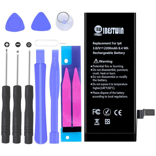Battery for iPhone 6, 3.82V 2200mAh Battery Replacement Kit for iPhone 6 A1549, A1586, A1589 with Remove Tool Kit, High Capacity Battery 36