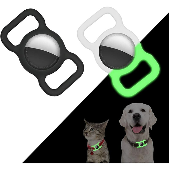 Supet Protective Silicone Case for AirTag, Holder Compatible with Airtag for Dog Cat gps Tracking Pet Collar Holder (2 Pack, Black+Midnight Green)