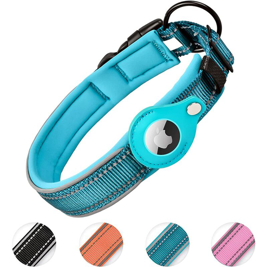 Padded Dog Collar for AirTag, Apple Airtag Reflective Dog Collar, Integrated Air Tag for Small, Medium, Large Dogs, [Blue - Size m]