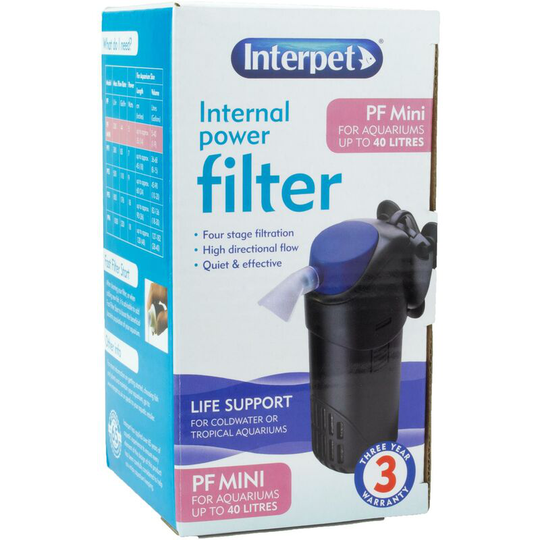 Interpet - Internal Aquarium Power Filter pf Mini for Fish Tanks, Black/Blue