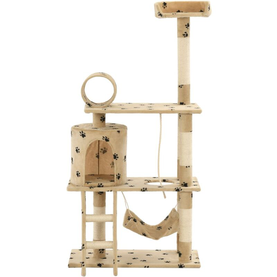 Cat Tree with Sisal Scratching Posts 140 cm Beige Paw Prints vidaXL - Beige