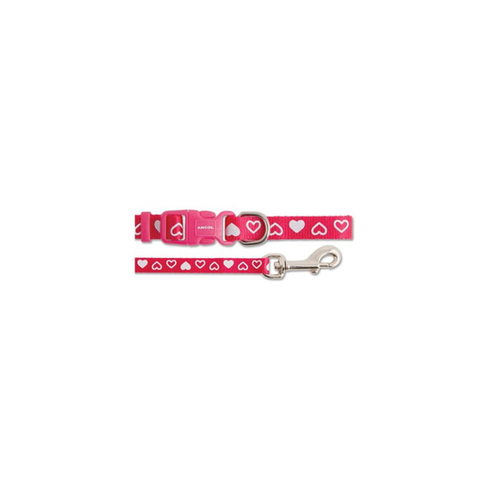 Ancol Small Bite Heart Collar Lead Set Raspberry adjusts 20-30cm