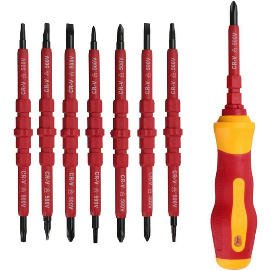7 Pack 500V Insulated Electrician Screwdriver with Tester Screwdriver, Insulated Screwdriver with Handle, Interchangeable Magnetic Insulator