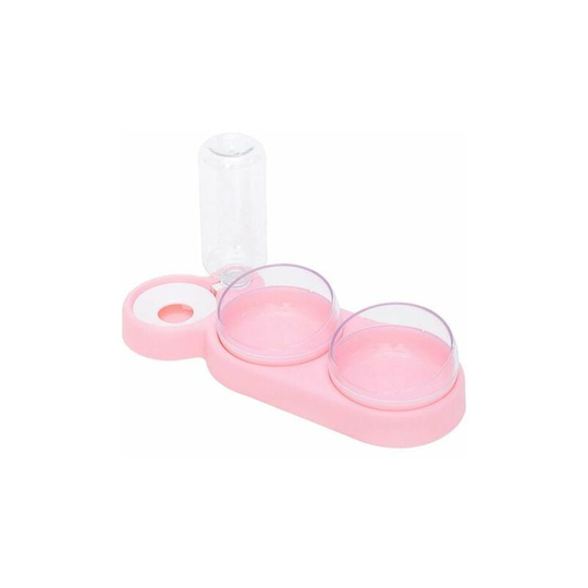 FVO - Double Raised Cat Bowl, Tilts up to 15° Anti-Vomiting Cat Bowl 3-in-1 Pet Bowl Automatic Water Storage, for Cats and Puppies. (Pink)