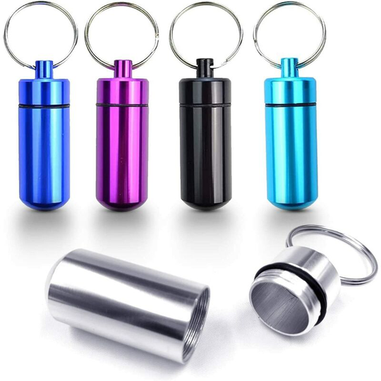 Sun Flowergb - Set of 5 - Aluminum key rings. Waterproof Portable Travel Pill Case Medicine Vitamin Holder Box. bottle container, organizer,