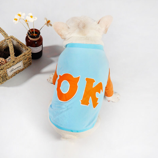 Blue dog safety shirt, small to large dog pet summer T-shirt, puppy cat undershirt clothes for dog boys and girls. (m) back length 26 chest 40 neck